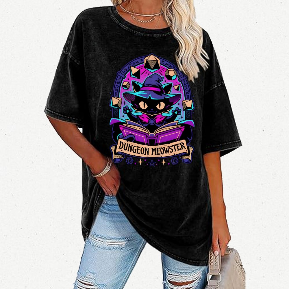 Feline Dungeon Keeper Meowster Vintage Distressed T-shirt