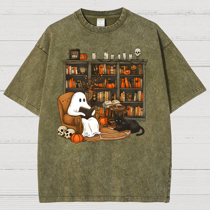 Retro Ghost Reading Books Sweatshirt Vintage Distressed T-shirt