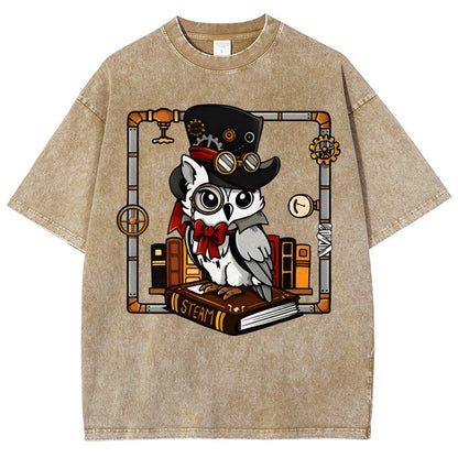 Steampunk Owl Vintage Distressed T-shirt