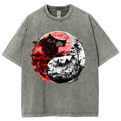 Temple Yin yang Vintage Distressed T-shirt