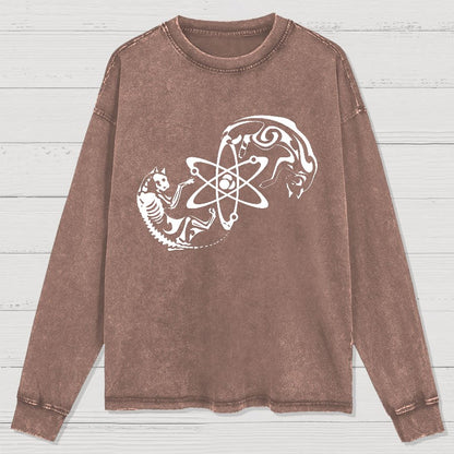 Science Cat Geek Washed Long Sleeve Tee