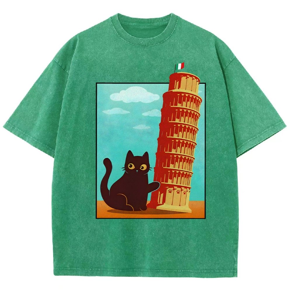 Purrfectly Tilted Funny Cat 。png Vintage Distressed T-shirt