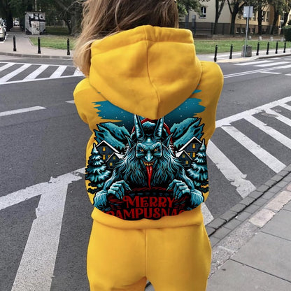 Merry Krampusnacht Christmas Geek Printed Back Cotton Hoodie