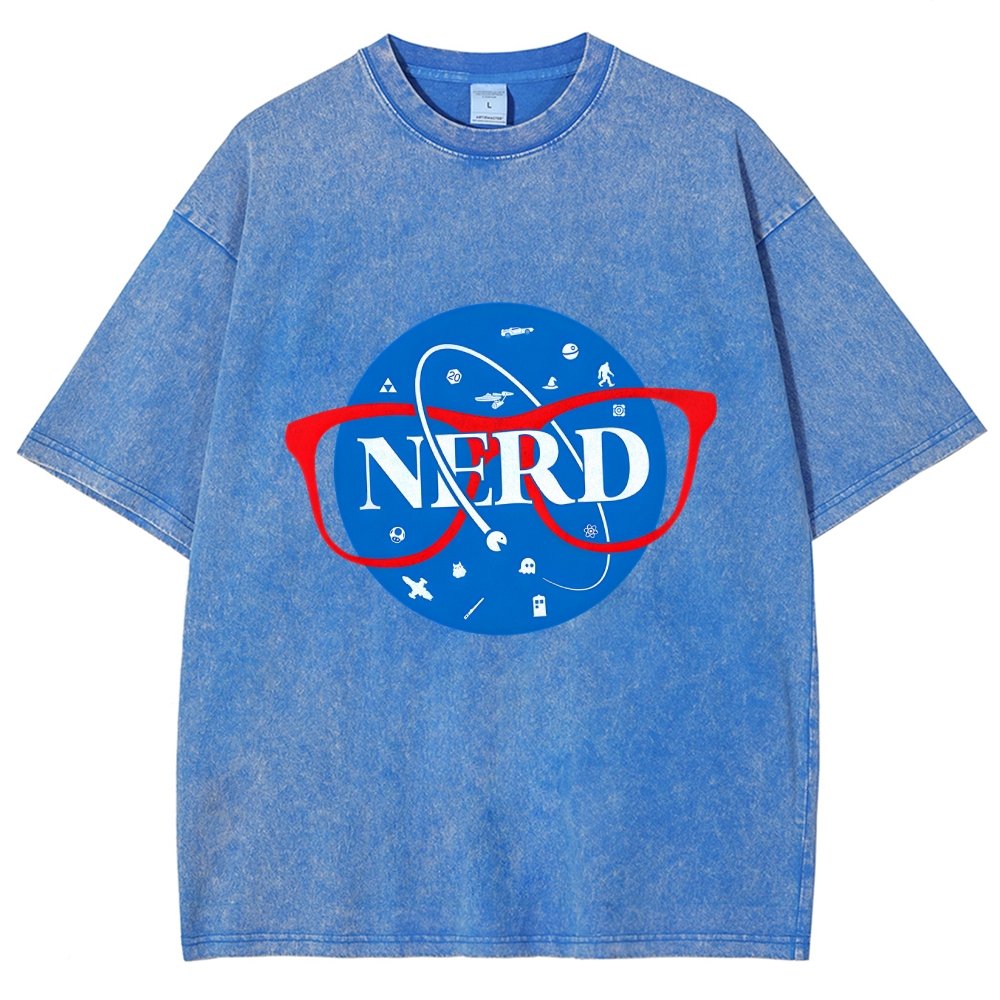 Nerdy Space Patch Vintage Distressed T-shirt