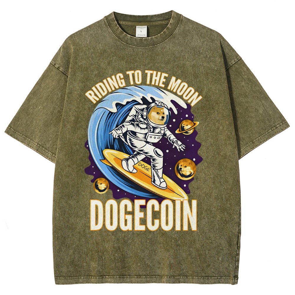 Riding To The Moon Dogecoin DOGE Vintage Distressed T-shirt
