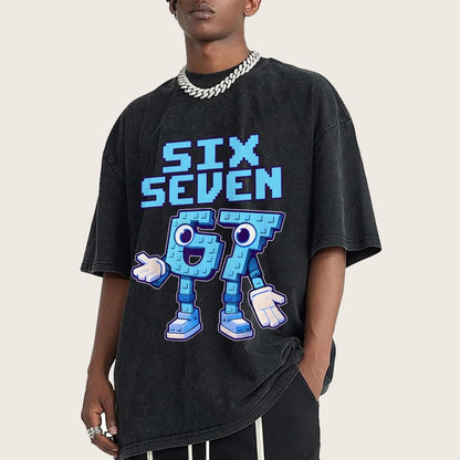 Six Seven Ice Cream Drip 67 Meme Gen Alpha Slang Vintage Distressed T-shirt