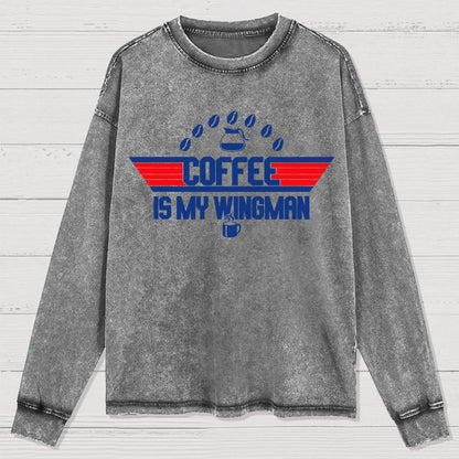 Coffee Is My Wingman Washed Long Sleeve Tee