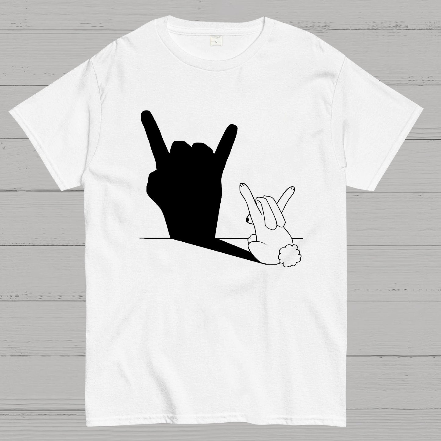 Rabbit Rock and Roll Hand Shadow Meme Style Unisex Gamer Movie Music T-Shirt