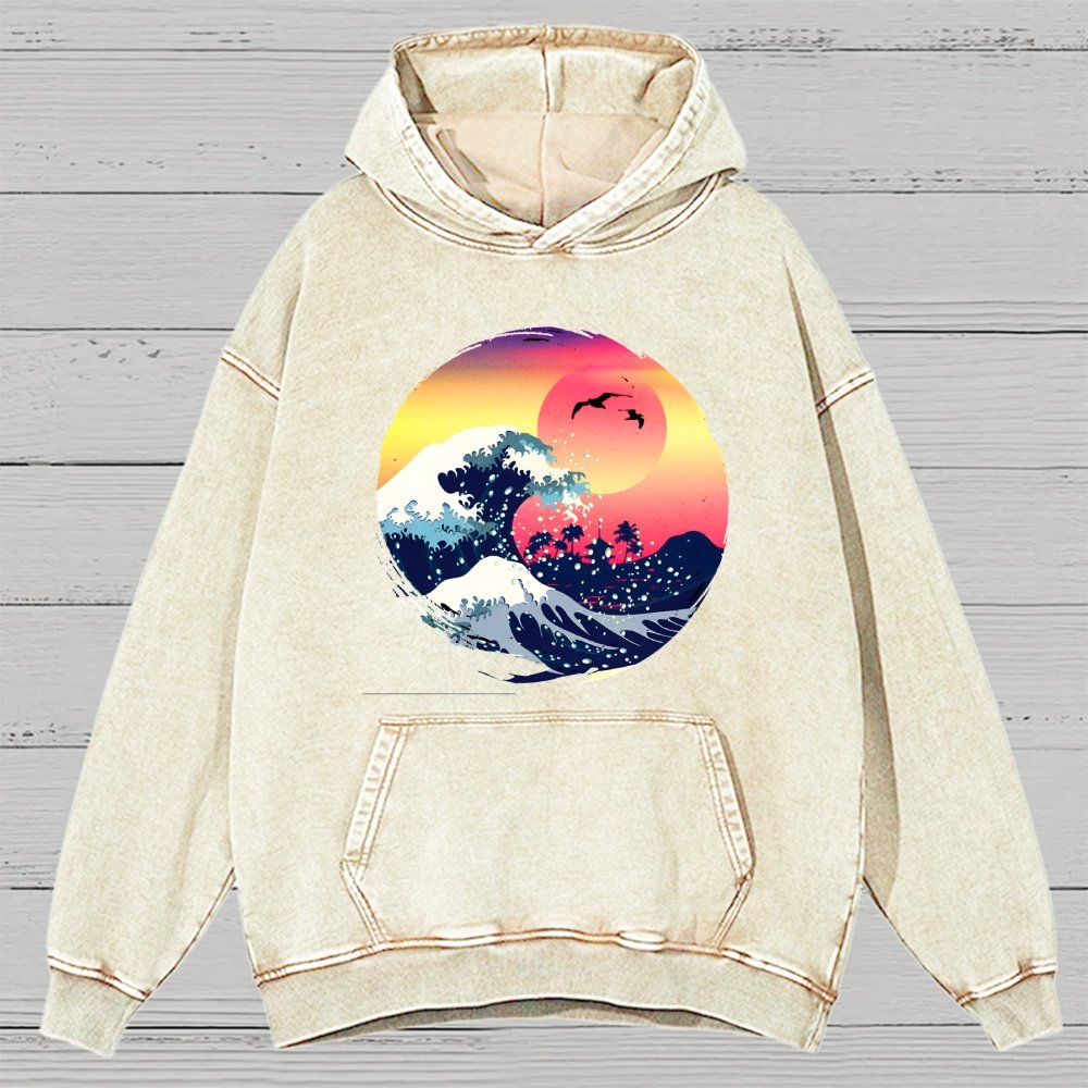 The Great Waves Vintage Distressed Hoodie