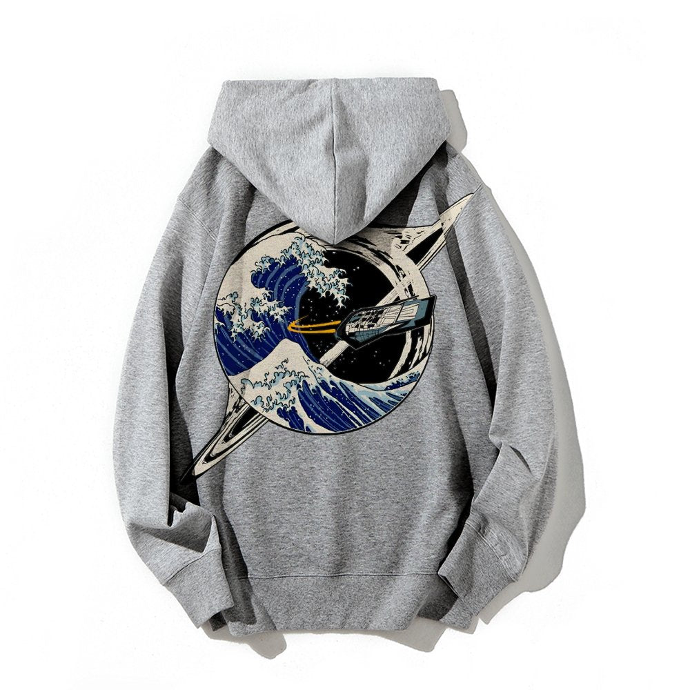 Interstellar Kanagawa Wave Printed Back Cotton Hoodie