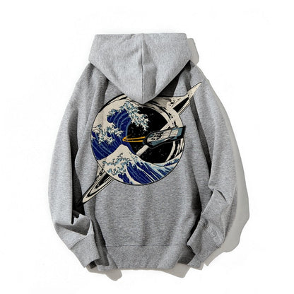 Interstellar Kanagawa Wave Printed Back Cotton Hoodie