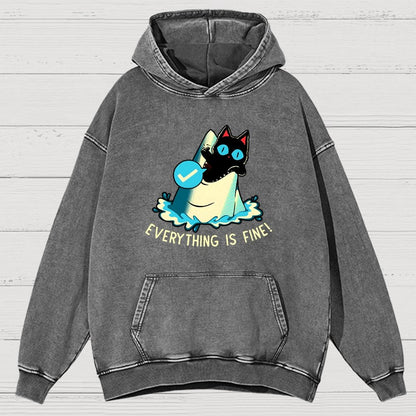 Everything Is Fine! Cat Vintage Distressed Hoodie