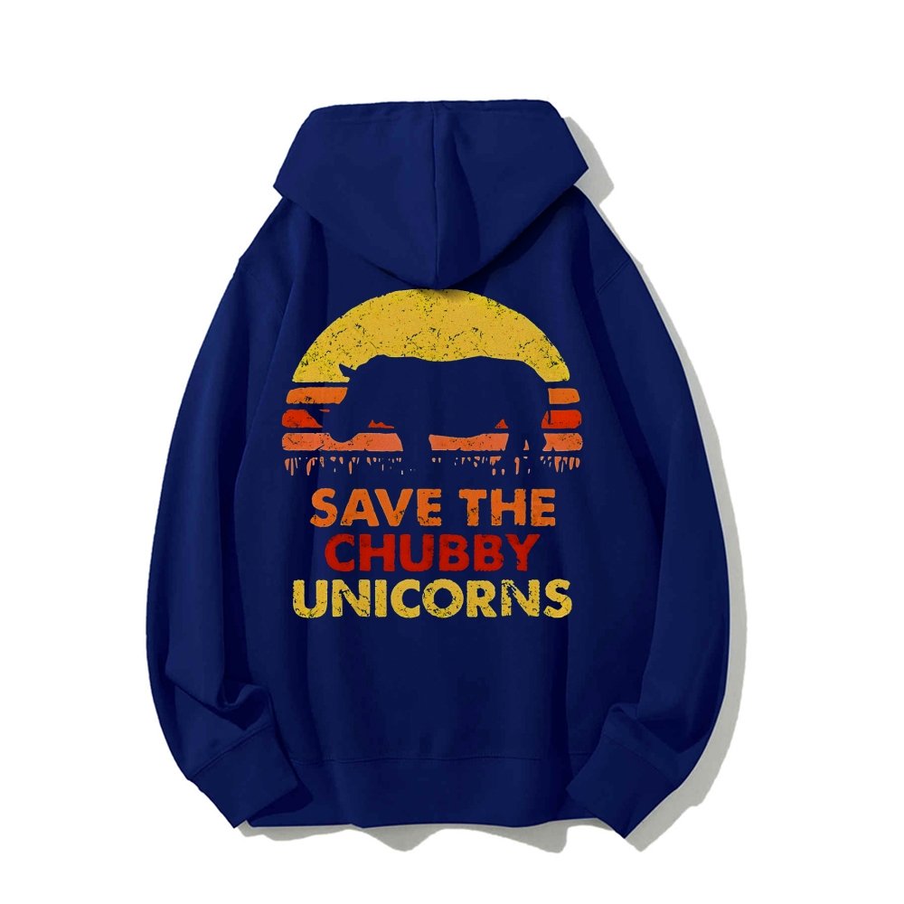 Save The Chubby Unicorns  Printed Back Unisex Cotton Hoodie