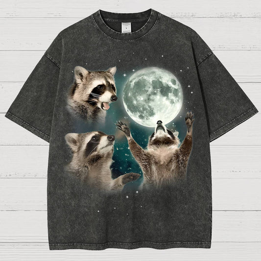 Three Raccoons Moon Vintage Distressed T-shirt
