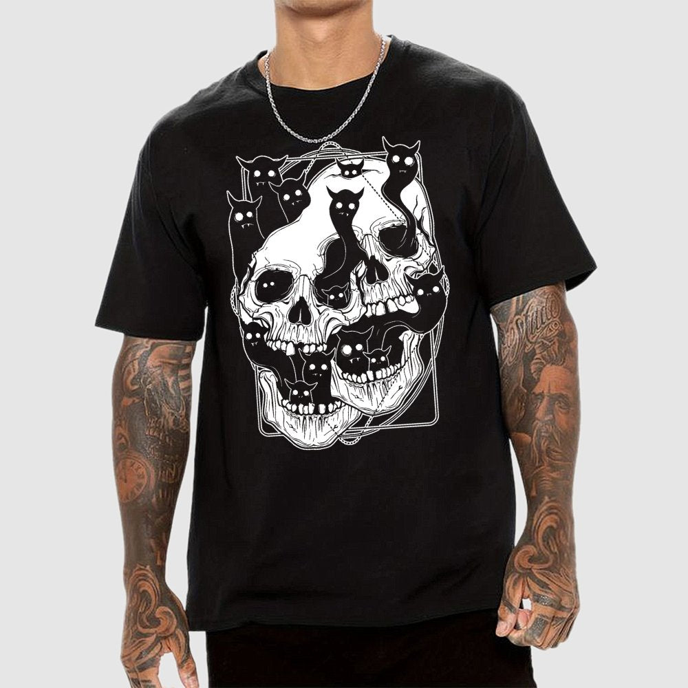 Cat Ghost Double Skull Unisex Geek T-Shirt