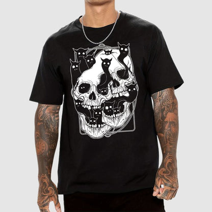 Cat Ghost Double Skull Unisex Geek T-Shirt