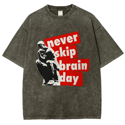 Never Skip Brain Day Vintage Distressed T-shirt
