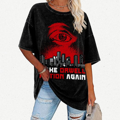 Damen Make Orwell Fiction Again Vintage Distressed T-shirt