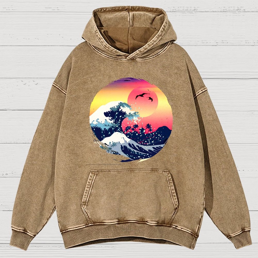 The Great Waves Vintage Distressed Hoodie