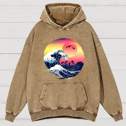 The Great Waves Vintage Distressed Hoodie