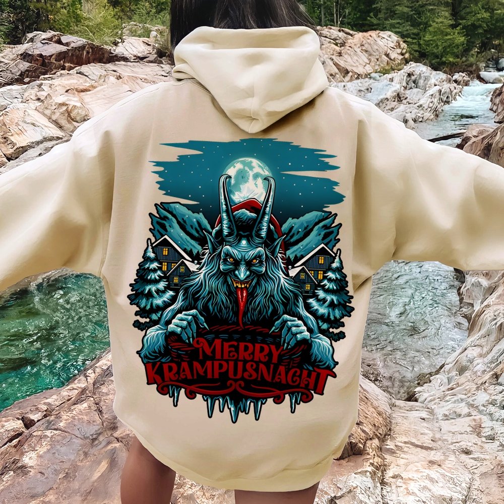 Merry Krampusnacht Printed Back Unisex Cotton Hoodie