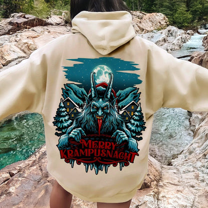 Merry Krampusnacht Printed Back Unisex Cotton Hoodie