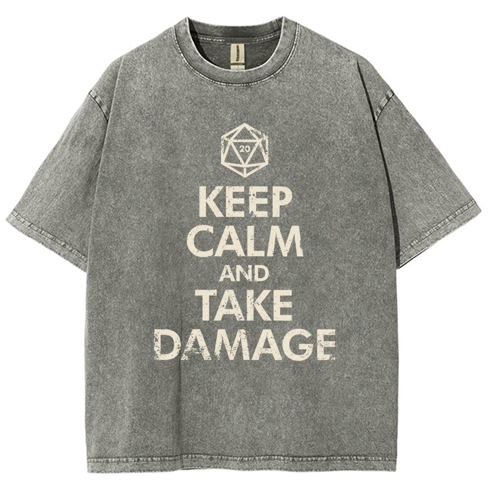 Keep Calm and Take Damage Vintage Distressed T-shirt