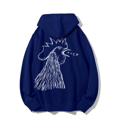Funny Chicken  Printed Back Cotton Hoodie