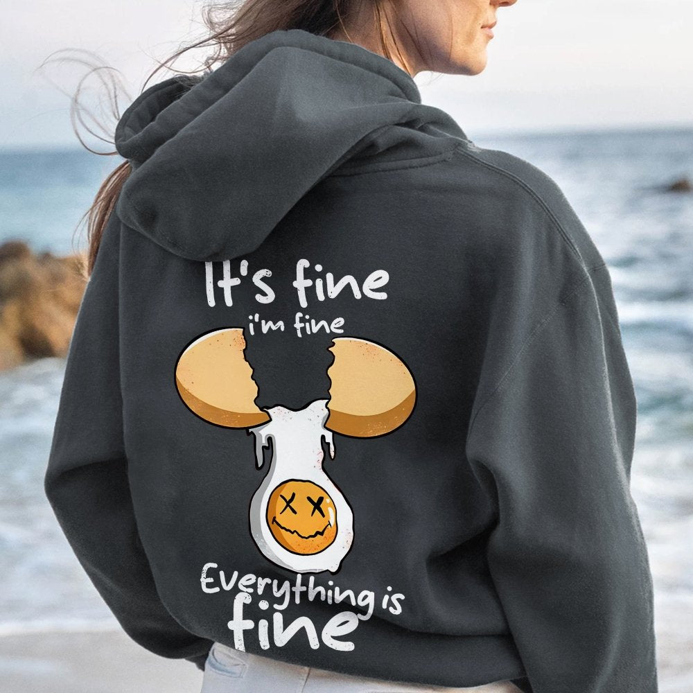 Everything is fine Printed Back Unisex Cotton Hoodie