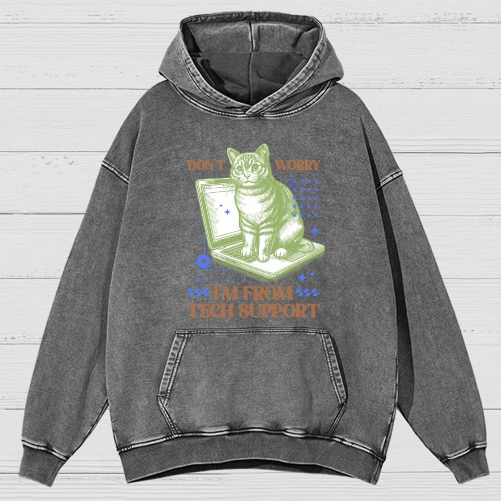 Don't Worry I'm From Tech Support Cat  Vintage Distressed Hoodie