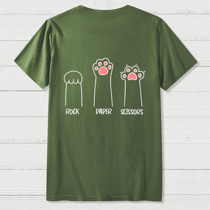 Rock Paper Scissors Hand Game Cute Paw Funny Cat Front And Back Printing Geek T-Shirt