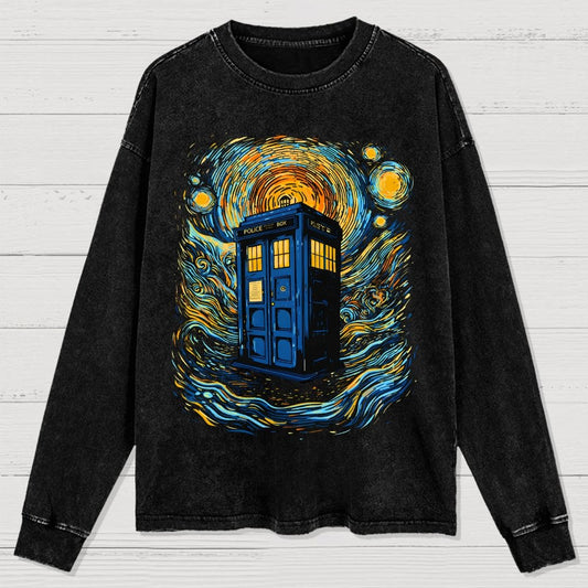 Starry Sky Phone Booth Washed Long Sleeve Tee