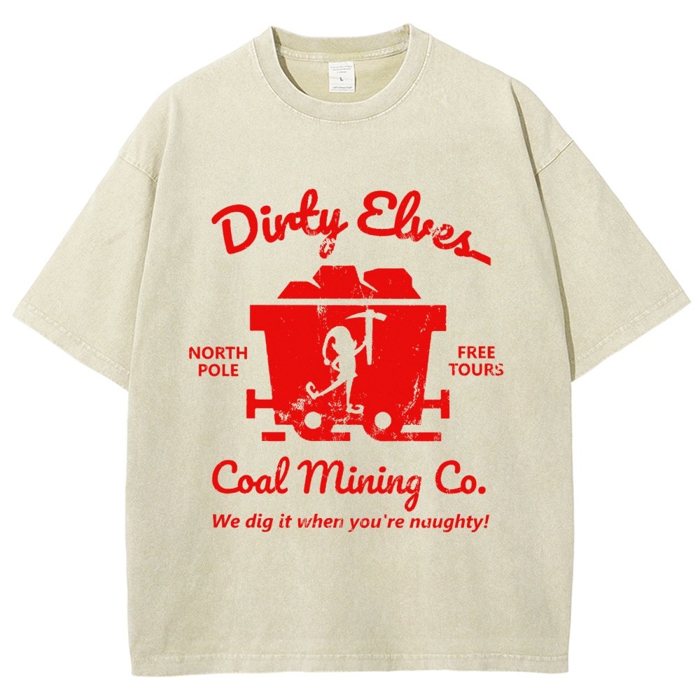 Dirty Elves Coal Mining Company Christmas Humor Vintage Distressed T-shirt