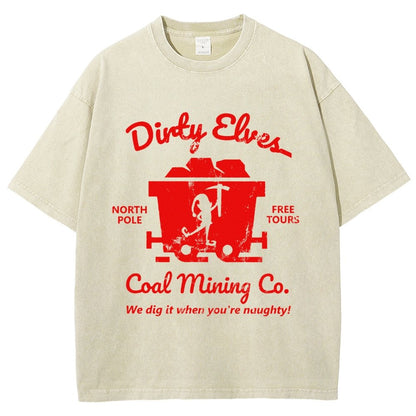 Dirty Elves Coal Mining Company Christmas Humor Vintage Distressed T-shirt