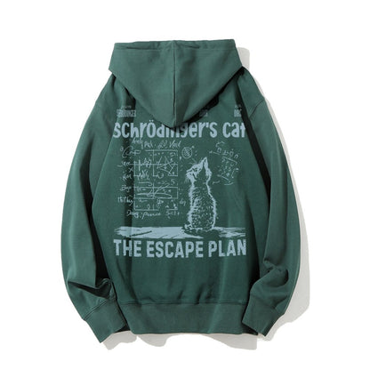 Schrodinger's Cat Escape Plan Interesting Physics Science Printed Back Cotton Hoodie