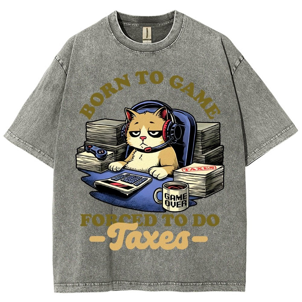 Cat Gamer Taxes Vintage Distressed T-shirt