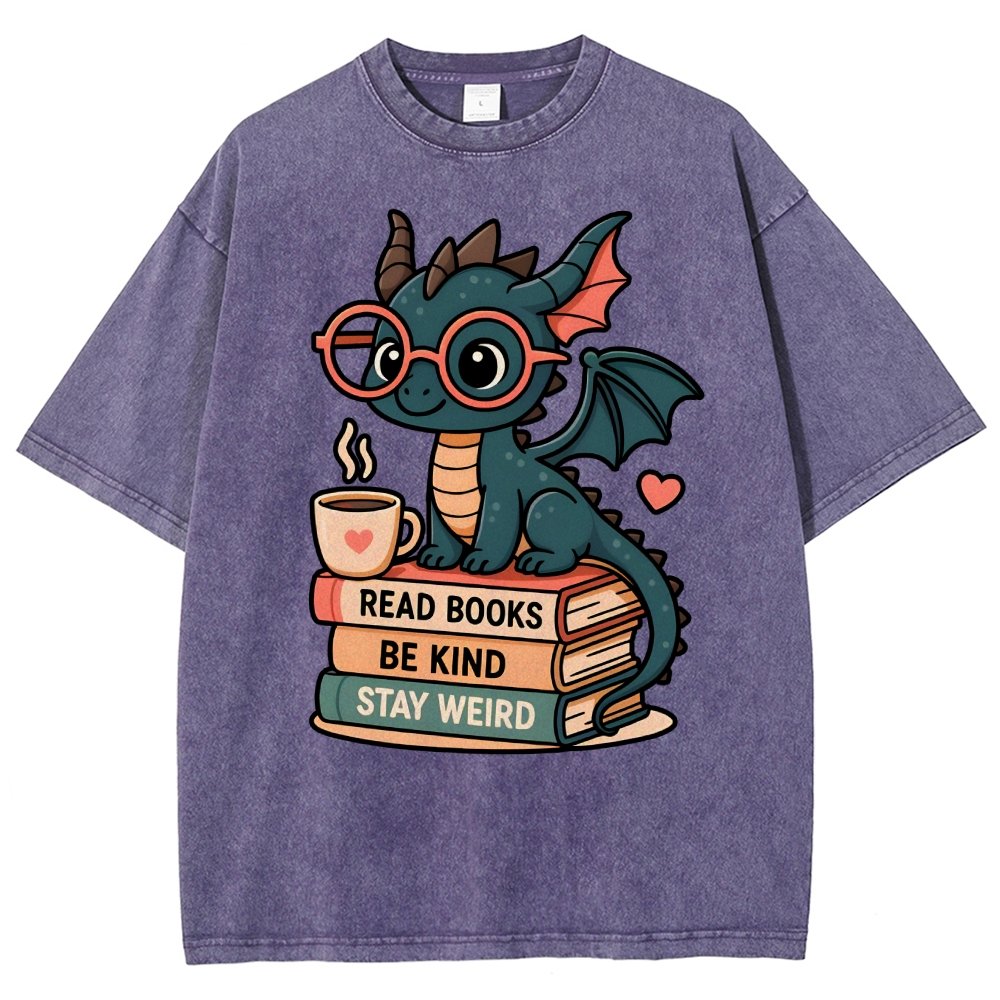 Dragons and Books - Kind and Weird Vintage Distressed T-shirt