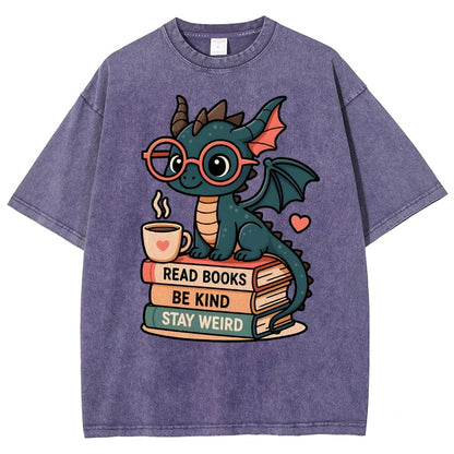 Dragons and Books - Kind and Weird Vintage Distressed T-shirt