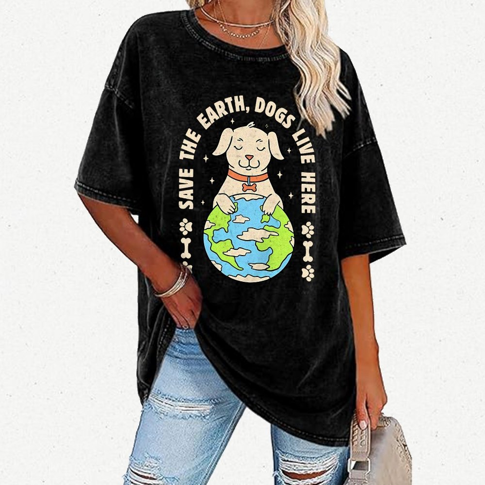 Save The Earth Dogs Live Here Vintage Distressed T-shirt