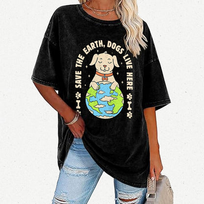 Save The Earth Dogs Live Here Vintage Distressed T-shirt