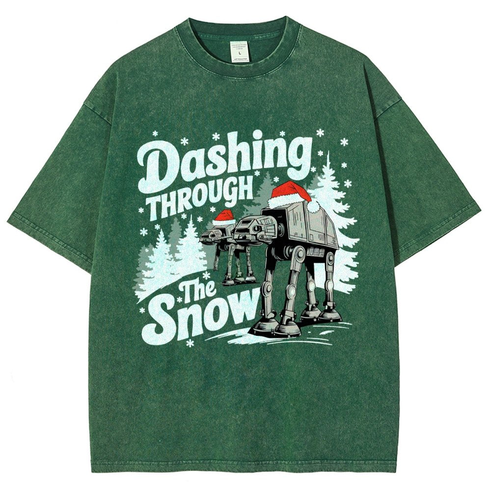 Empire Robot Dog Crosses the Snow Christmas Vintage Distressed T-shirt