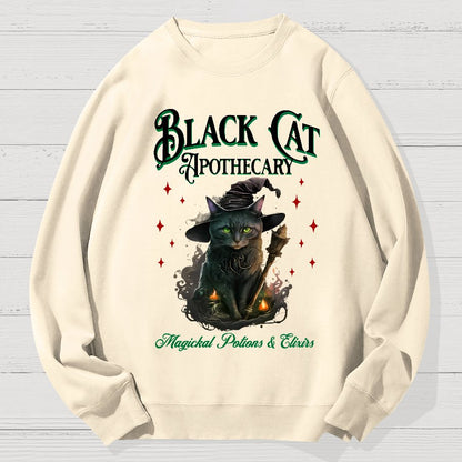 Black Cat Apothecary Halloween Geek Cotton Sweatshirt