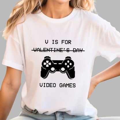 V Is For Video Games - Valentine's Day Geek T-Shirt