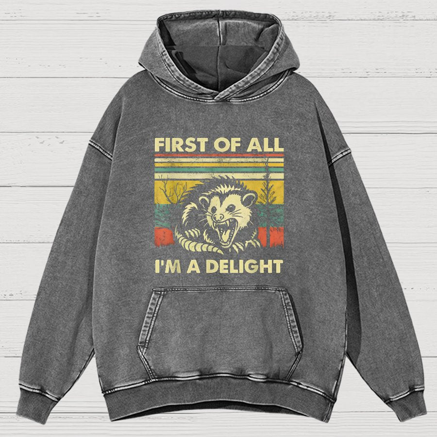 First Of All I'm A Delight Sarcastic Vintage Distressed Hoodie