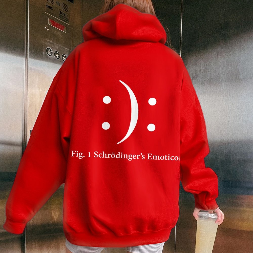Schrodinger's Emoticon Printed Back Unisex Cotton Hoodie