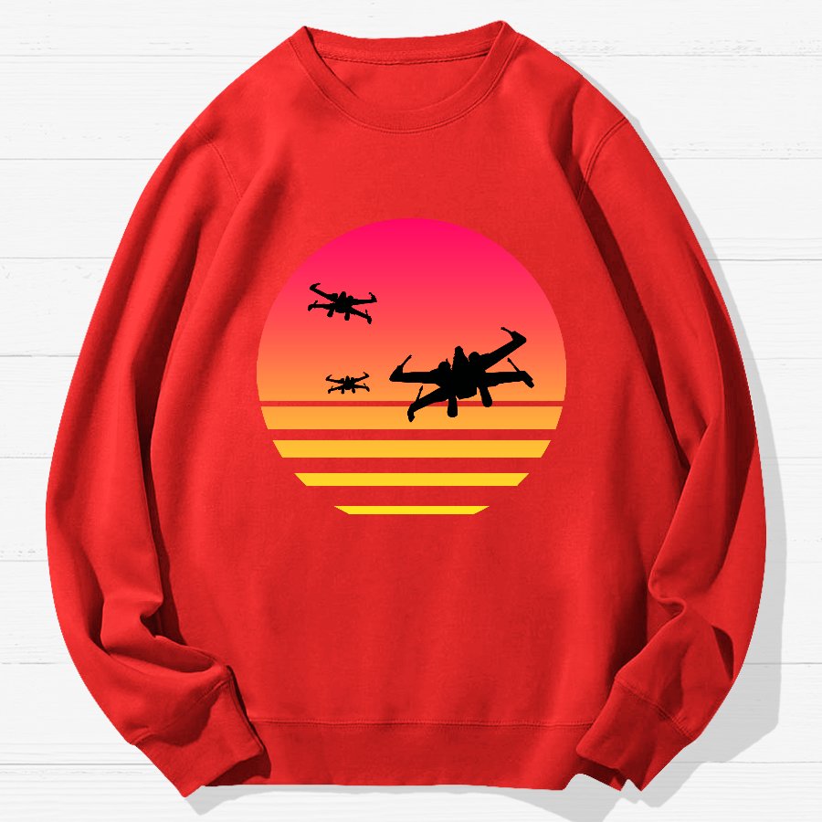 Sunset And Fighter Planes Geek Cotton Sweatshirt