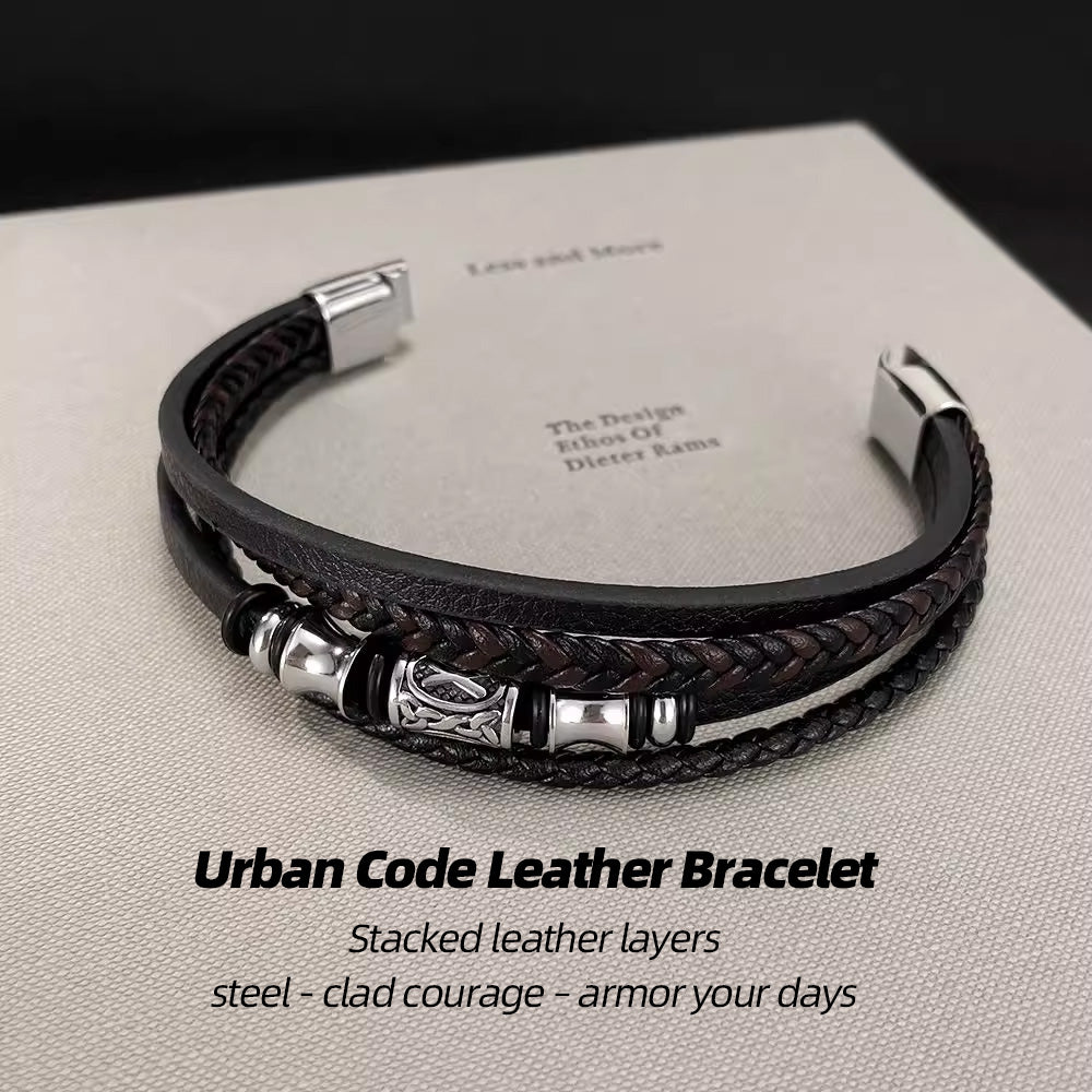 Urban Code Leather Bracelet | Stacked braids, metal clues – decode your vibe
