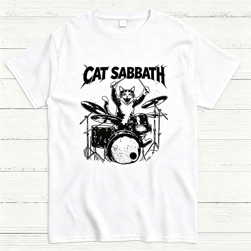 Cat Sabbath Funny Cat Drummer T-Shirt
