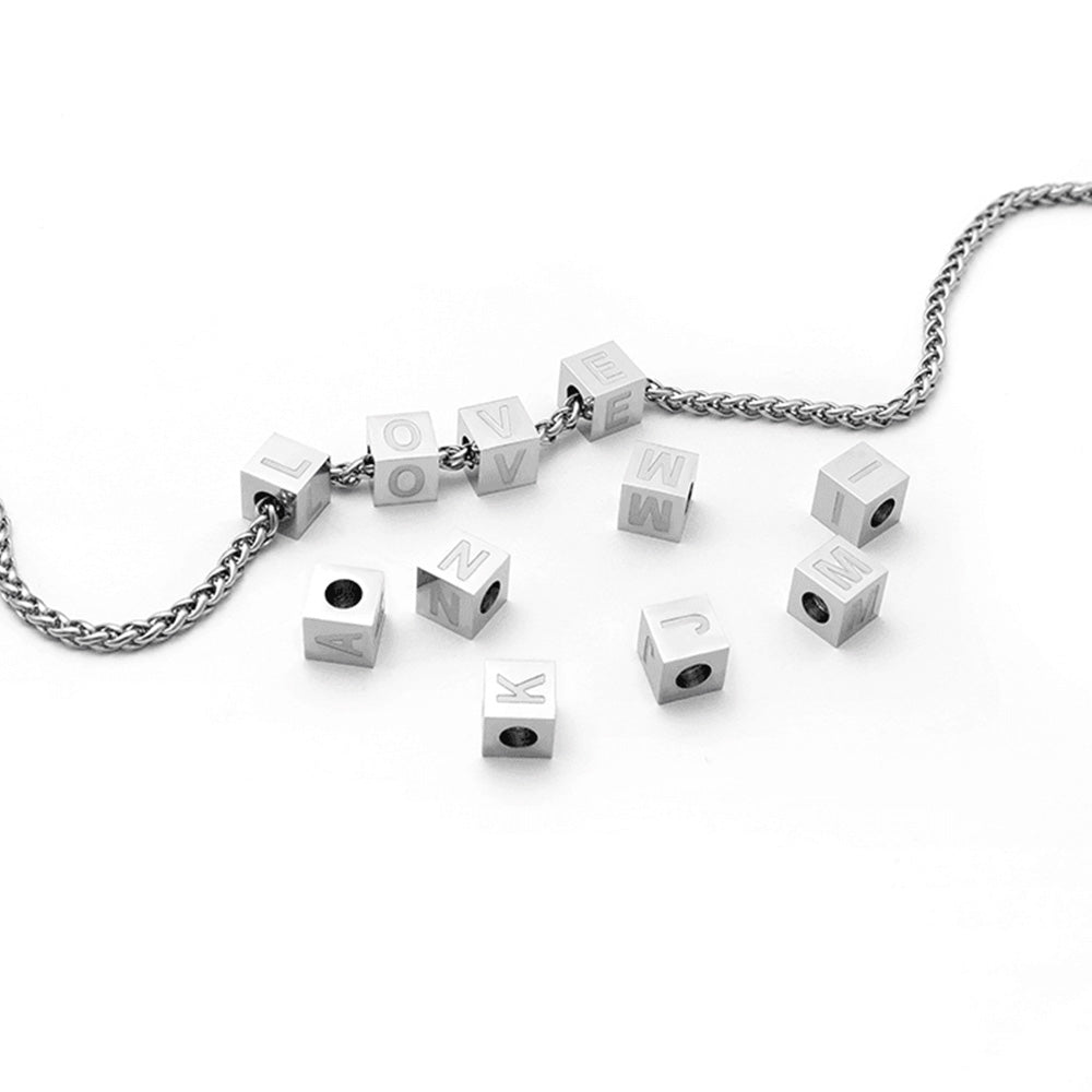 Custom Initial Necklace - Personalized Alphabet Cube Pendant in Stainless Steel