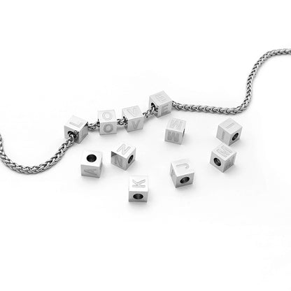 Custom Initial Necklace - Personalized Alphabet Cube Pendant in Stainless Steel